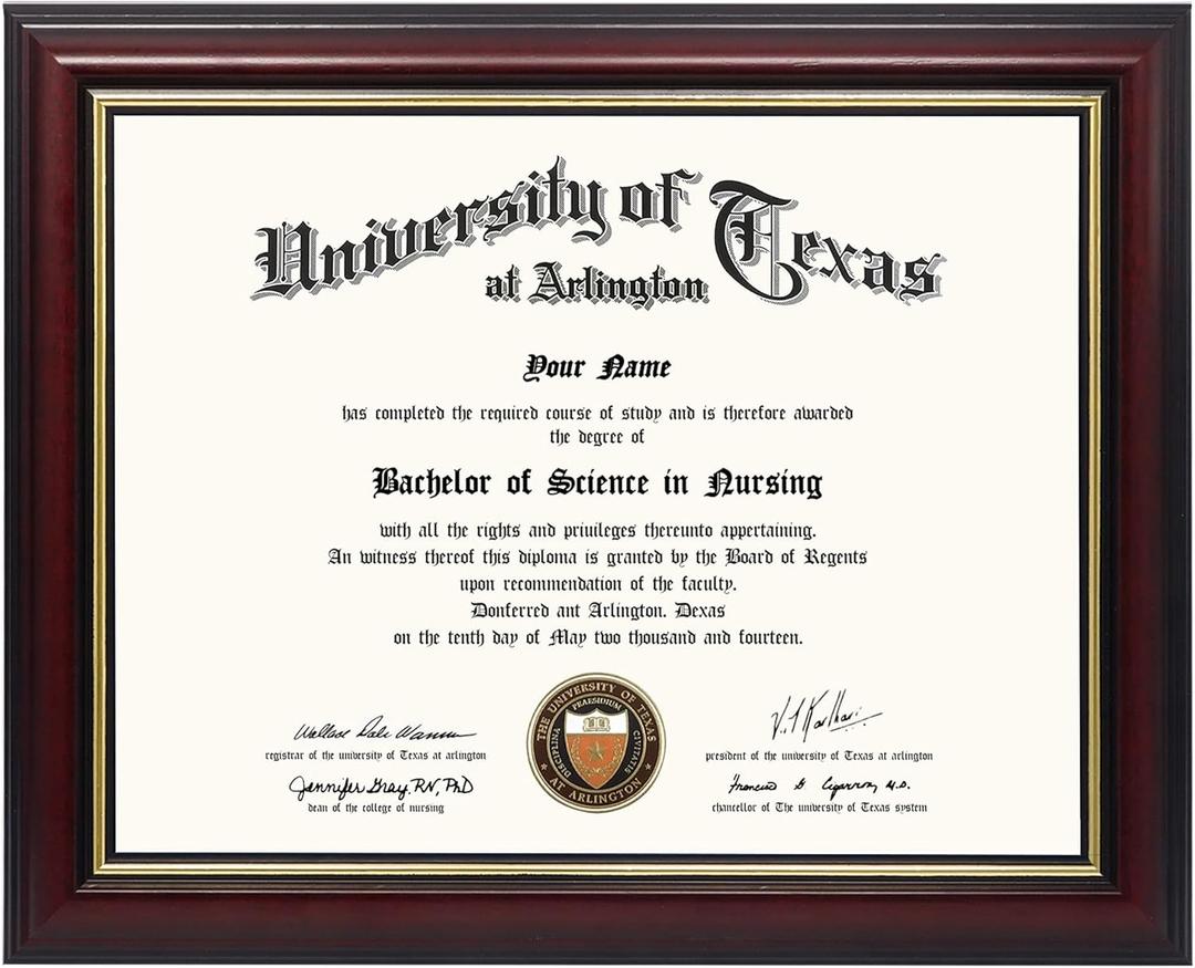 GraduationMall 8.5x11 Certificate Diploma Frame,Solid Wood & UV Protection Acrylic,Cherry Finish with Gold Trim