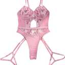 SHENHE Women's Sexy Floral Embroidery Sheer Lace Corset Teddy One Piece Bodysuit Lingerie Set with Garter Straps XL