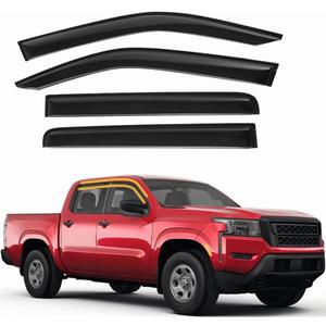 Tape-On Window Visors 4-Piece Compatible with 2022-2025 Nissan Frontier Crew Cab Sun Rain Guards Shield Shade Smoke (black)