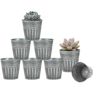 vensovo 3 Inch Metal Rustic Flower Pots - 9 Pcs Small Galvanized Planters with Drainage Hole and Rubber Plug, Rustproof Tin Bucket Plant Pot Indoor Farmhouse Vintage Style for Decor, Silver
