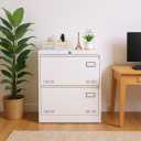 Lateral File Cabinet 2 Drawers Lockable File Cabinet with Card Holder, Metal Drawer Small File Cabinets Under Desk for Home Office Legal/Letter/f4/a4 Size White