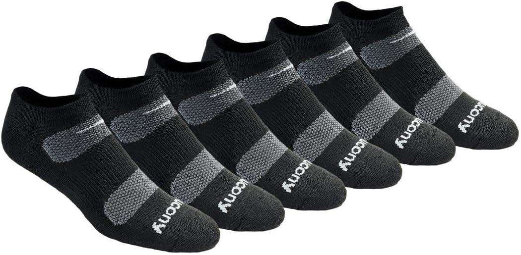 Saucony Men's RunDry Mesh Ventilating Comfort Fit Performance No-Show Socks, Available in M-XXL (6, 12, 18 Pairs) (Black)