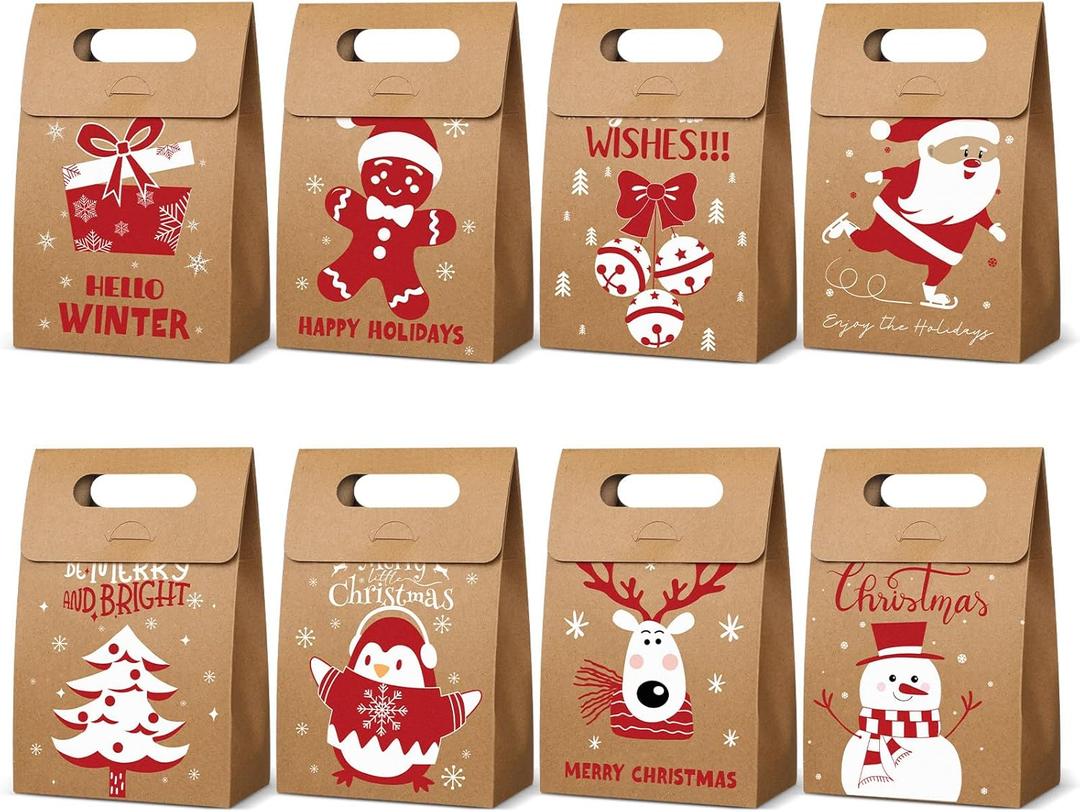 AmazingSpark 24 Pcs Red and White Kraft Paper Gift Boxes Christmas Candy Gift Treat Bags Holiday Gifts Birthday Decoration for Xmas Party Winter Supplies Theme Event, 6.1 x 3.9 x 2.4 Inches