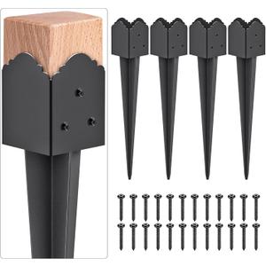 Decorative 4x4 Post Base Spike, Heavy Duty Fence Post Anchor Ground Spike for Mailbox Fence Post, Fence Stakes Post Support Base 23 x 3.7 x 3.7'' Outer Diameter (Inner Dia 3.5x3.5'', 4Pcs)