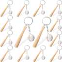Hicarer Mini Baseball Keychain with Wooden Bat for Sports Theme Party Team Souvenir Athletes Rewards Party Favors