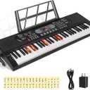 Keyboard Piano Lighted Keys for Beginner Adults Teens Kids, 61 Key Electronic Music Keyboard with Teaching Modes Powered by USB or Battery with LCD Display Microphone Headphone Jack