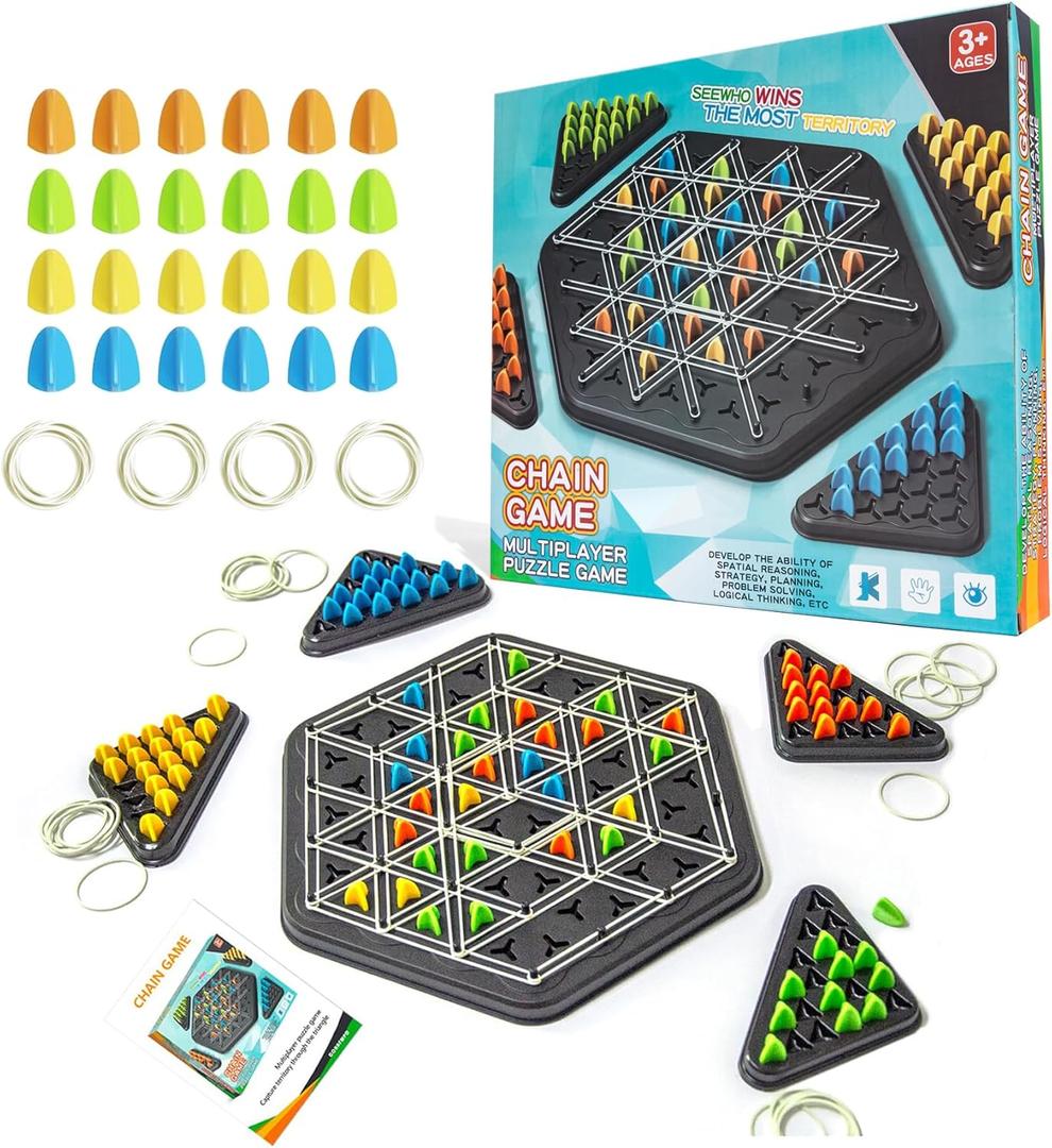 Chain Triangle Chess Game, Rubber Band Geoboard Game, Strategy Board Games, Family Night Games for Kids and Adults, 2 to 4 Players