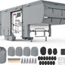Mofeez 5th Wheel RV Cover 37-41ft, 7 Layers Top Extra-Thick Fifth Wheel Cover, Waterproof Windproof Anti-UV Rip-Stop Toy Hauler Camper Cover with 3Pcs Extra Straps, 6 Gutter Covers & 4 Tire Covers