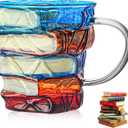 Colored Book Cup  Painted Book Mug Novelty Mugs for Book Lovers Gifts Unique Handmade Coffee Mugs Glass Cool Funny Bookish Tea Cups Cute Tumblers Book Worm Reader Writers Librarian Gift(11oz)