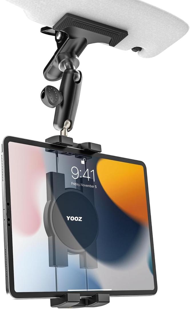 Car Sun Visor Tablet Holder, Vehicle Visor iPad Mount Clip [Stable Without Shaking] Sun Shade Tablet Clamp with Adjustable Metal Arm for iPad, Galaxy Tab, Kindle, Fire, Phone, 4-13"