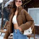 WHN Women’s Cropped Puffer Jacket Coat Warm Winter 2026 (Brown, L)