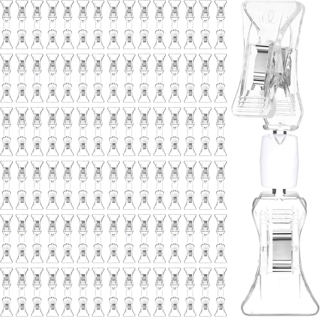 100 Pieces Double Sided Sign Clip, Clear Retail Merchandising Signs Display Tags, Plastic Sign Holder Rotatable Pop Clip-on Promotion Clips Stand for Label, Basket, Business Cards