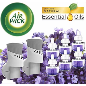 Air Wick plug in Scented Oil Starter Kit, 2 Warmers + 6 Refills, Lavender & Chamomile, Eco friendly, Essential Oils, Air Freshener