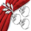 Set of 20 Silver Valentine Napkin Rings - Decorative Silver Napkin Rings Set | Napkin Ring Holders with Elegant Leaf Design for Weddings, Parties & Special Occasions, Romantic Valentine Table Decor