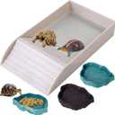 3pcs Tortoise Water Dish with Ramp Turtle Food Water Bowls Rock Reptile Water Dish Tortoises Habitat Accessories Turtle Reptile Bathing Pool (Grey)