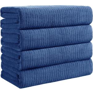 Bath Towels Set of 4 Extra Large 35 x 70 Inches,Luxury Thick High Absorbent and Quick Dry Bath Sheet,Ultra Soft Microfiber,Bathroom,Beach,Yoga,Sport,SPA,Fitness (Navy Blue)