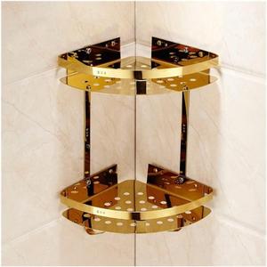 Shower Shelf Racks Wall Mounted Corner Shelf with Hooks, Polished Gold, Stainless Steel, Bathroom Shower Accessories, Kitchen Organizer Rack Shower Caddy