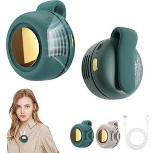 Portable Silent Mini Bladeless Electric Fan, Mini Clip on Fan for Shirt & Waist, 3-Speeds Clip On Fans for Shirt, Rechargeable, for Office, Travel, Outdoors (Green)