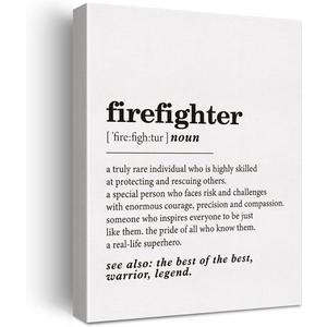 LEXSIVO Firefighter Definition Print Canvas Wall Art Office Decor Modern Fire Fighter Painting 12x15 Canvas Poster Framed Ready to Hang Dictionary Artwork Firefighter Gifts