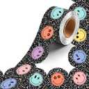 4 x 50ft Composition Bulletin Board Borders, Happy Face Scalloped Rolled Border Trim Wavy Line Board Borders Trim for Classroom, Home, Office & Back-to-School DIY Wall Decor, Black and White