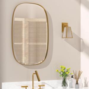 POZINO Brushed Gold Mirror, 20"x30" Brass Beveled Mirrors for Bathroom, Rounded Rectangle Mirror, Modern Vanity Wall Mirrors in Premium Stainless Steel Frame Hangs Horizontal Or Vertical