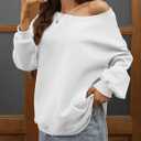 ELLEVEN Women’s Off Shoulder Sweatshirt, Casual Long Sleeve Pullover Tops with Pockets (White, S)