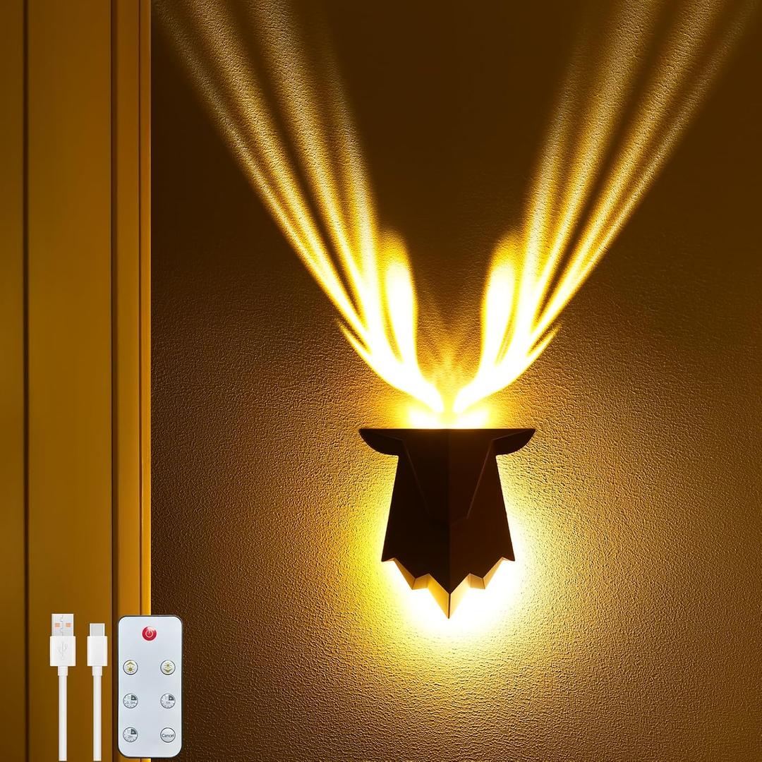 Deer Night Light with Remote, Antler Wall Lights Battery Operated, 3 Dimmable Modes & 3 Timer Settings, Magnetic Wall-Mounted Rechargeable Lamp for Bedroom, Living Room, Corridor, Restaurants