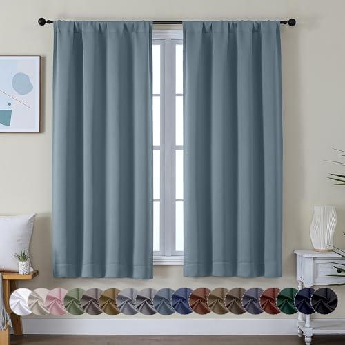 Simplebrand Ava Stone Blue Blackout Curtains for Bedroom 63 Inch Length 2 Panels, Solid Thermal Insulated Energy Saving Rod Pocket Window Treatment Curtains Blackout Drapes, W40 x L63 Inch, Stone Blue