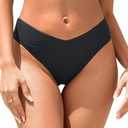 Tempt Me Women Mid Waist Bikini Bottoms - Black V Cut Front Swim Bottoms High Cut Cheeky Bathing Suit Bottoms Brazilian Swimsuits 2025 XL