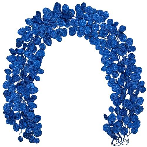 3 Pcs 6FT Christmas Garland Blue Glittered Artificial Eucalyptus Leaves for Mantle Christmas Tree Decorations Hanging Garland Ornaments Garden Table Shelf Door Window Wall Stair Holiday Home Decor
