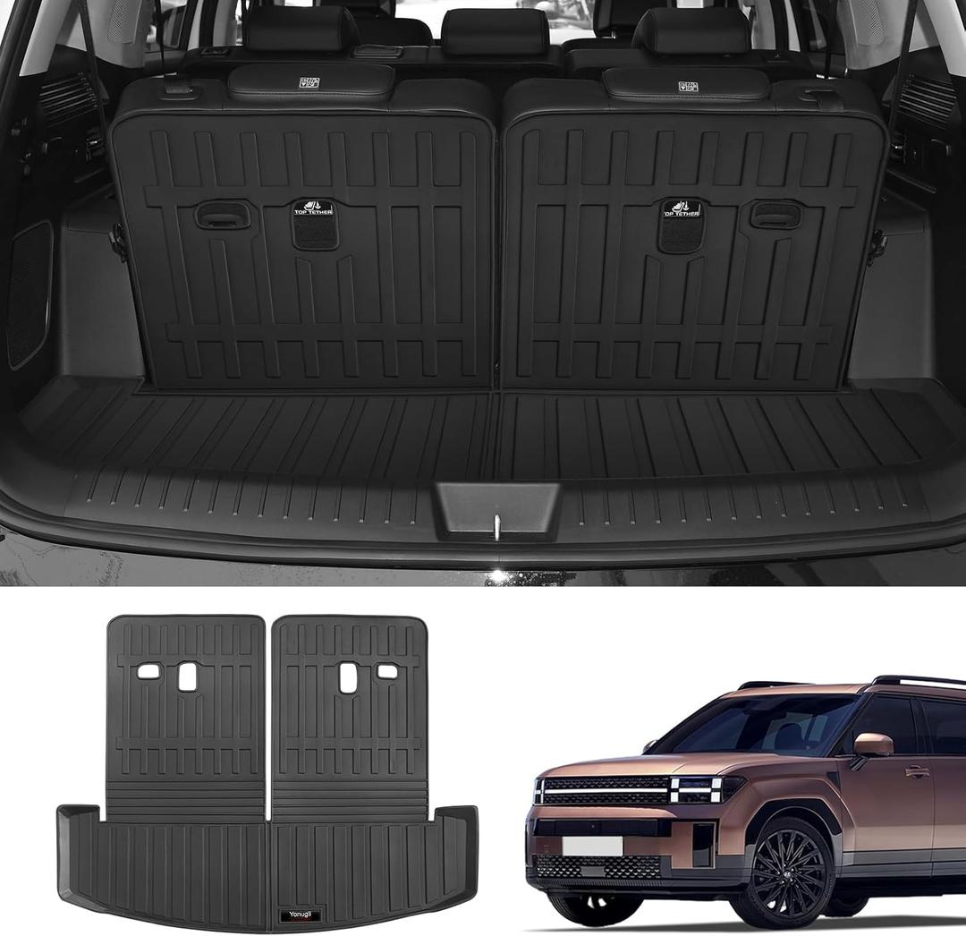 for 2024 2025 Hyundai Santa Fe Trunk Cargo Mat Liner with Backrest Mat All Weather TPE for Hyundai Santa Fe Accessories (Cargo Mat with Backrest Mat)