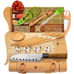 Alas Sushi Making Set - Kit for Beginners & Pros with Knife, 2 Mats,  Dipping Plate
