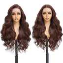 Auburn Brown Body Wave Wig Synthetic 13x6 HD Lace Front Wig 28Inch Glueless