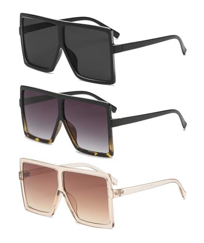 GRFISIA Square Oversized Sunglasses for Women Men Flat Top Fashion Shades
