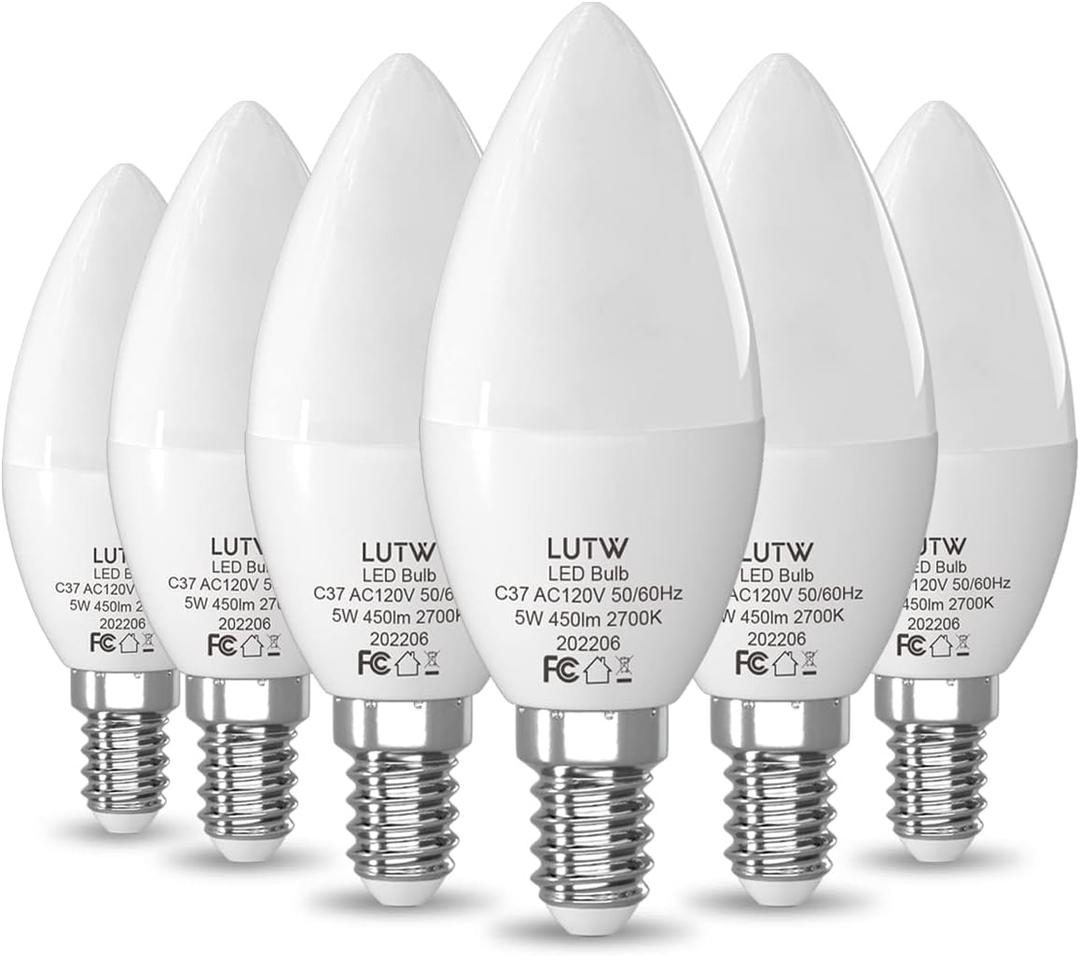 E12 Candelabra LED Light Bulbs 40 Watts Equivalent, 450 Lumen Type B LED Chandelier Light Bulbs, Warm White 2700K Non-Dimmable B11 Ceiling Fan Bulb, 6 Pack