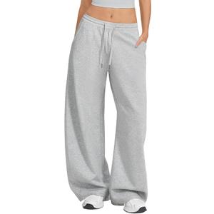 MOOSLOVER Women Barrel Sweatpants Baggy Wide Leg Pants Elastic Waisted Drawstring Lounge Sweat Pants with Pockets (Gray)