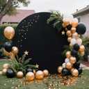 7.5FT Black Round Backdrop Cover Polyester Fitted Round Wedding Arch Cover, Circle Balloon Arch Backdrop Stand Covers for Wedding Birthday Party Baby Shower Decoration