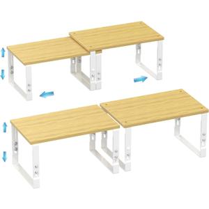 Expandable Kitchen Cabinet Organizer Shelves  Stackable Adjustable Metal and Wood Storage Racks for Countertop, Pantry, Garage Set of 2 Spice Rack  Easy Assembly, Space-Saving(2 Packs/Medium/White) (Medium:11.8"Wx7.48Dx5.5"~8.1"H)