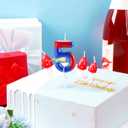 4 Pcs Blue Red 5th Birthday Candles, Number 5 with Mushroom Candle Cake Topper Decorations Cupcake Decorations for Cartoon Game Themed Party, Birthday Party