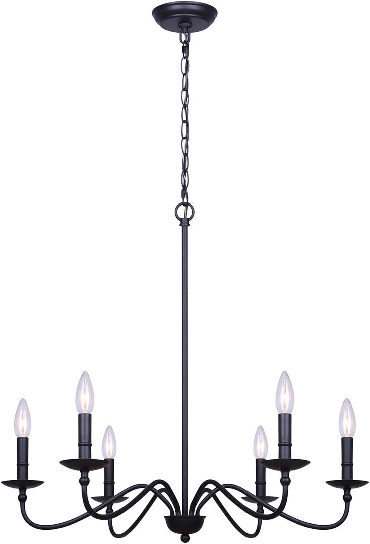 Canarm Betty ICH691B06BK 6-Light Chain Chandelier - Black Finish, 60W Type C, 26" W x 18.5" - 26" H, Classic Elegance for Dining Rooms, Foyer