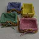 4 Pcs Easter Basket with Double Folding Handles and Gingham Liner Empty Natural Woven Woodchip Picnic Bamboo Handmade Woven Eggs Basket for Picnic, Gift Packing, Storage