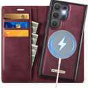 Wallet Case for Samsung Galaxy S24 Ultra Compatible with Magsafe, 2-in-1 PU Leather Flip RFID Blocking Card Holder Stand Shockproof Magnetic Detachable Cover for Galaxy S24 Ultra, Burgundy