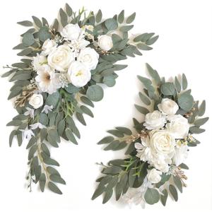 Faux Arch Flower Swag Set of 2 for Wedding Welcome Signs Floral Swag Wedding Reception Ceremony Signs Decor (White) Faux Arch Flower Swag Set of 2 for Wedding Welcome Signs Floral Swag Wedding Reception Ceremony Signs Decor (White)