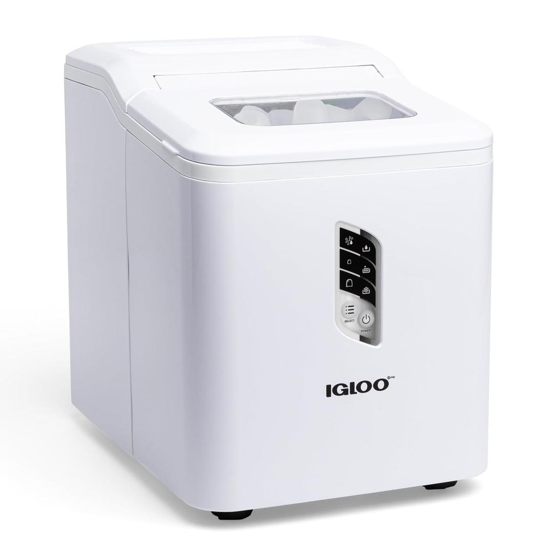 Igloo Portable Ice Maker with Scoop - Countertop Ice Maker with LED Control Panel & 1.5 Qt Water Tank - Ice Maker Produces 26 Lbs. of Ice in 24 Hours with 9 Large or Small Cubes in 7 Minutes- White