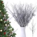 24 Pcs 16.5 Inch Christmas Tree Picks Glitter Artificial Curly Sprays Christmas Floral Stems Branches for Xmas Tree Sticks Garland Ornaments Vase Filler Decorations (Silver)