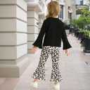 Toddler Girl Clothes Long Flare Sleeve Tops Bell Bottom Pants Baby Girls Clothing Sets Cartoon Graphic Outfit (Black)