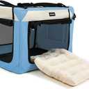 Large Cat Carrier Collapsible Travel Dog Crate Portable Soft-Sided Pet Kennel with Super Soft Warm Plush Pillow for Indoor and Outdoor 20x14x14in,Sky Blue