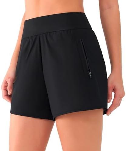 ANFILIA Women's 3" High Waisted Swim Shorts with Zipper Pockets Quick Dry Board Shorts Swimsuit Bottoms Built-in Brief, XL