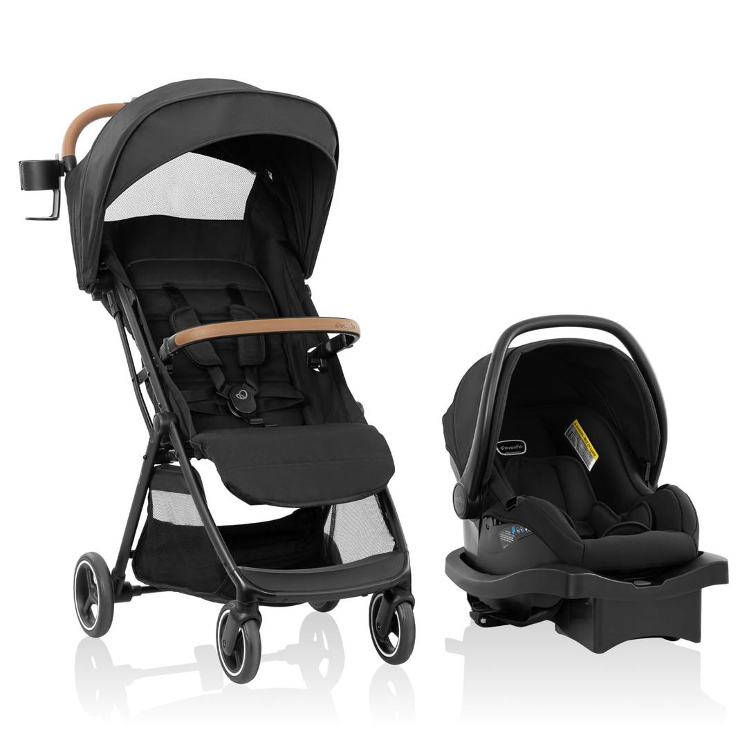 Evenflo Otto+ Travel System w/LiteMax Infant Car Seat Lightweight, One Hand Gravity Fold, Rear-Facing Mode 3-30lbs, Stroller use up to 55 lbs (Chia Black)