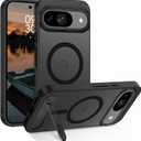 GUAGUA for Google Pixel 9 Pro Case, Pixel 9 Case with Stand, Magnetic Cases with Foldable Invisible Stand Translucent Matte Back Shockproof Kickstand Phone Case for Google Pixel 9/9 Pro 6.3'', Black